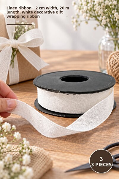 Yenilig 3 bucăți panglică de in - 2 cm lățime 20 m lungime alb decor cadou or...