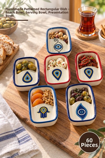 Yenilig 60 Pieces of Rectangular Snack Bowls – Handmade Patterned Serving Pla...