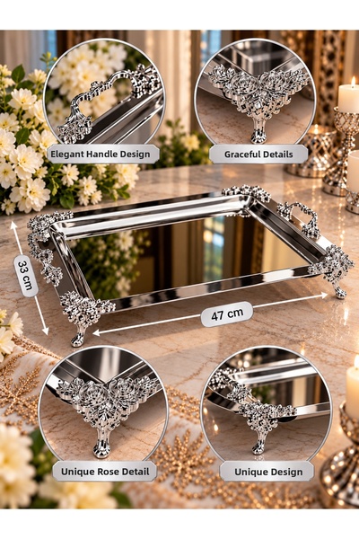 Niyara home Luxurious 19-Piece Silver Tea Set - Handcrafted Cutwork Decor Glass Cup & Stainless Metal Tray and Saucer Set (6 Teaspoons Gift)