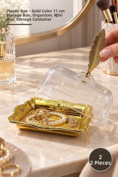 Yenilig 2 Plastic Boxes – Gold Color 11 cm Storage Box, Organizer, Mini Box, ...