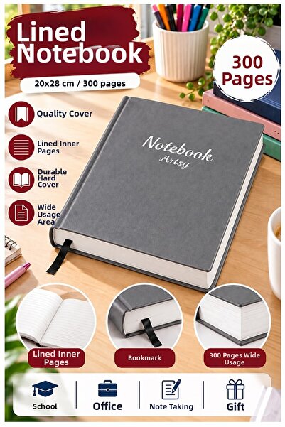 Artlantis Hardcover Lined Notebook 300 Sheets 20X28Cm 1 Piece Multi-Leaf Hard...