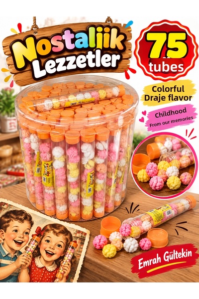Emrah Gültekin Nostalgic Tube Candy Set 75 Pieces Tube Colorful Dragee Candy ...
