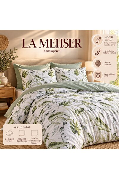 LA MEHSER Lyocell Fabric Non-Fading Double Duvet Cover Set with 4 Pillows