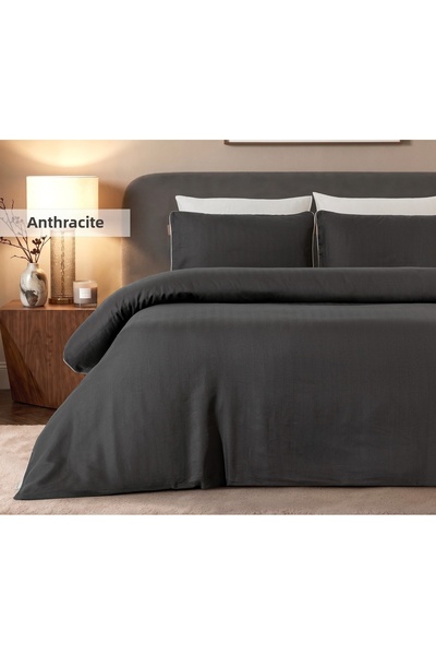İyi Geceler İstanbul Signature Cotton Satin Double Duvet Cover Set - Anthracite