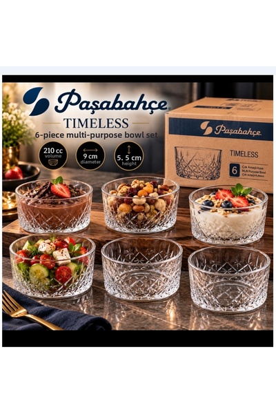 Paşabahçe Timeless Round Bowl 6 Pieces 210 Cc Volume 9 cm Opening 5.5 cm Leng...