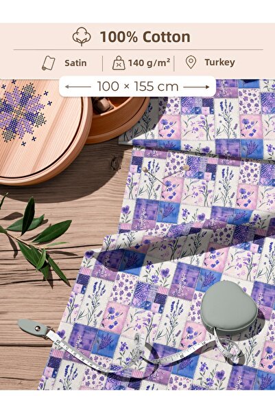 FabricMarket 100% Cotton Satin Patchwork Fabric – 155X100 cm – Purple Lilac L...