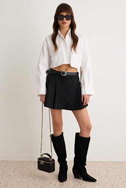 Trendyol Collection Black Pleated Belted Shorts Twoaw27Sr00068