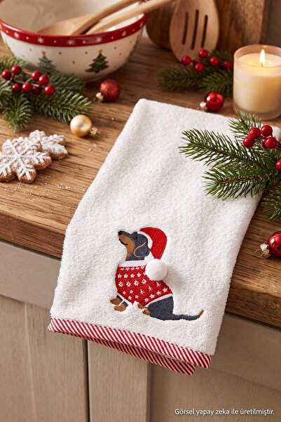 TRENDYOLMİLLA HOME Christmas Themed 100% Cotton Embroidered Towel 46X71Cm Tph...