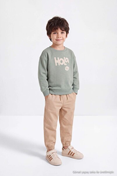 TRENDYOLKIDS Green Boys' Printed Kids Top and Bottom Set Tkdaw27Au00024