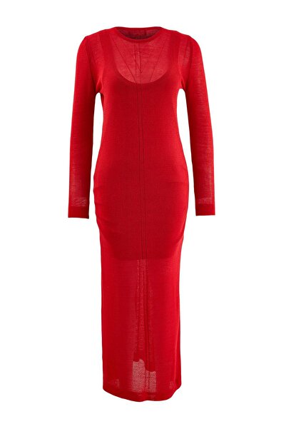 Trendyol Collection Trendyol Studio Red Body Hugging Premium Yarn Maxi Knitwe...
