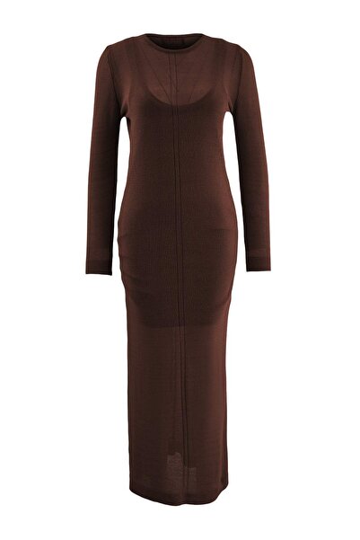 Trendyol Collection Trendyol Studio Brown Body Hugging Premium Yarn Maxi Knit...