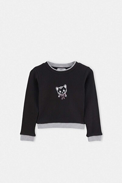 TRENDYOLKIDS Black Girl's Printed Knitted T-Shirt Tkdaw27Ts00022