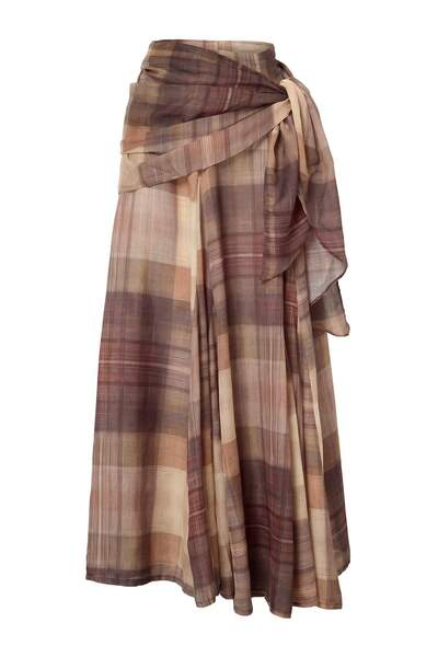 Trendyol Modest Brown Plaid Lined Maxi Skirt with Tie Detail Tctaw27Ee00008