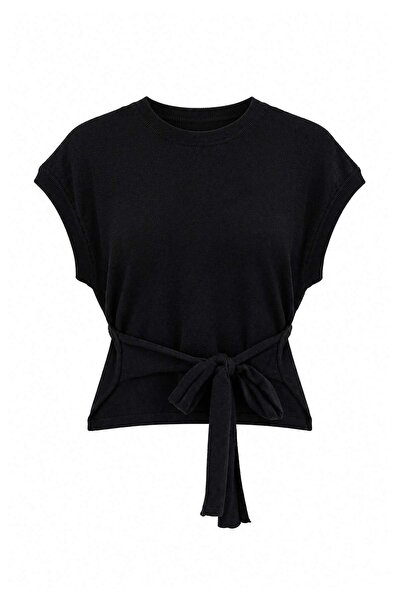 Trendyol Collection Black Studio Wool Lacing Detailed Crew Neck Blouse Twoaw2...