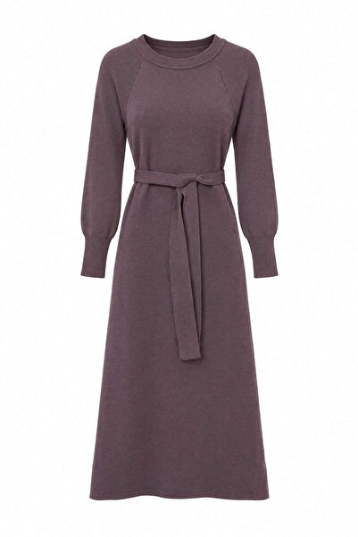Trendyol Modest Purple Stand Collar Balloon Sleeve Long Knitwear Hijab Dress ...