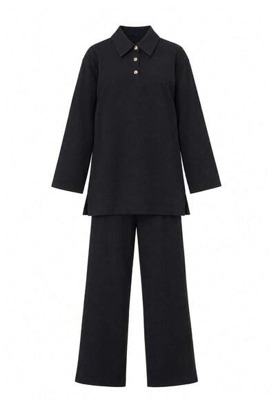 Trendyol Modest Black Regular Thessaloniki Soft Fabric Knitted Bottom - Top S...