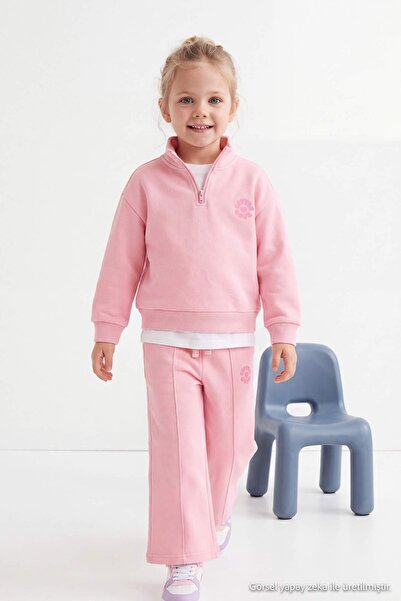 TRENDYOLKIDS Pink Plain Knitted Top and Bottom Set Tkdaw27Au00070