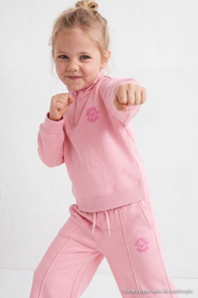 TRENDYOLKIDS Pink Plain Knitted Top and Bottom Set Tkdaw27Au00070