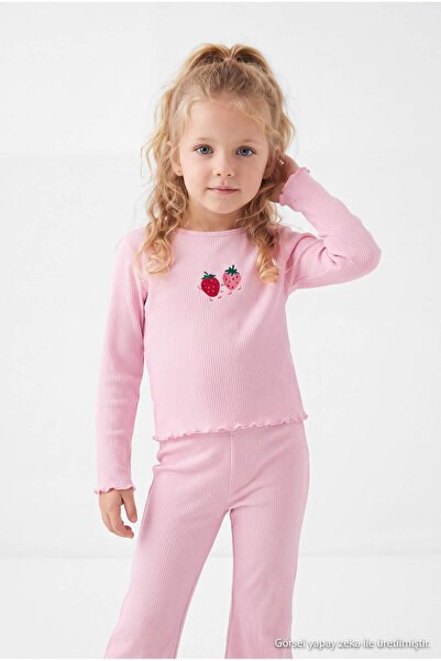 TRENDYOLKIDS Rosa besticktes/verziertes Strick-Oberteil und Unterteil-Set TKD...