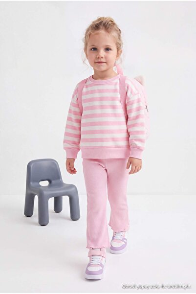 TRENDYOLKIDS Set de top și pantaloni tricotați, în dungi, pentru fete, roz, 1...