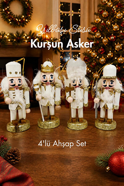 Bimotif New Year's Ornament Tin Soldier Set, 10 Cm, White 4 Pcs