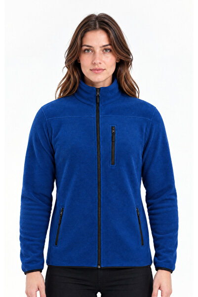 Kadın Saks Mavi 280 Gr 3 Cepli Fermuarlı Dik Yaka Outdoor Polar Ceket