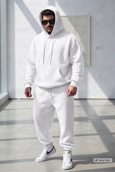 NO 601 Men's White Hooded White Sweatpants Set