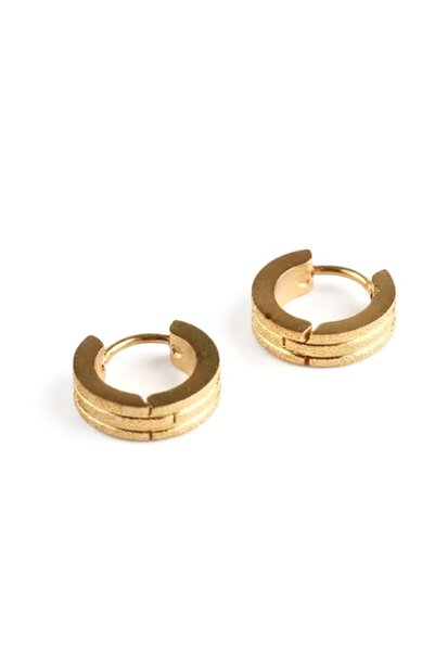 Siya Silver Non-Tarnish Steel 3-Stripe Sandy Minimal Hoop Earrings-1.3 cm