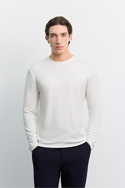 Avva Men's Ecru Crew Neck Viscose Blended Bi-Stretch Basic Regular Fit Sweats...