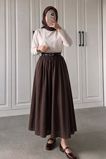 Generic Brand Women's Lined Voile Fabric Belted Trendy Hijab Skirt with Pocke...