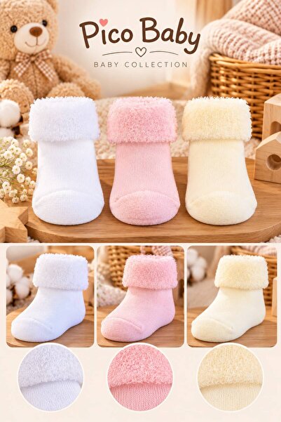 Pico Baby Havlu Kışlık Kız Bebek Çorabı / 3 Çift / Premium / Yeni Doğan
