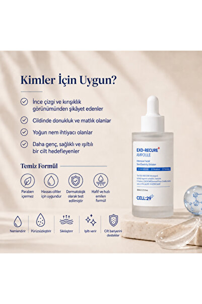 Cell:29 Cell29 Exo-Recure Ampoule Exosome 10,000 Ppm Collagen Water Fast Absorption Deep Hydration Rejuvenation Anti-Aging Glass-Like Skin Pore Minimizing Skin Barrier Korean Skincare 50ml