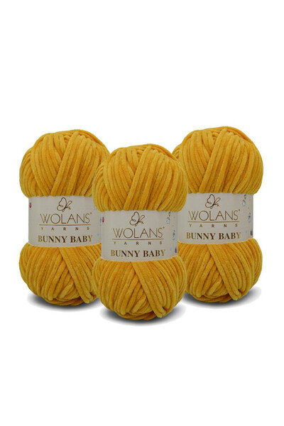 WOLANS Bunny Baby Velvet Knitting Yarn 437 Mustard - Pack of 3