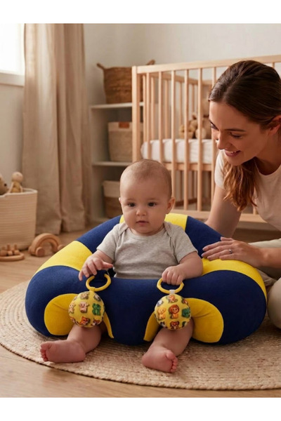 BEBEYATMAZ Oyuncaklı Lacivert Sarı Bebe Yatmaz Bebek Oturma Destek Minderi Be...