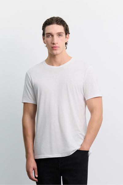 Avva Erkek Beyaz Bisiklet Yaka Soft Touch Basic Regular Fit T-Shirt B001171