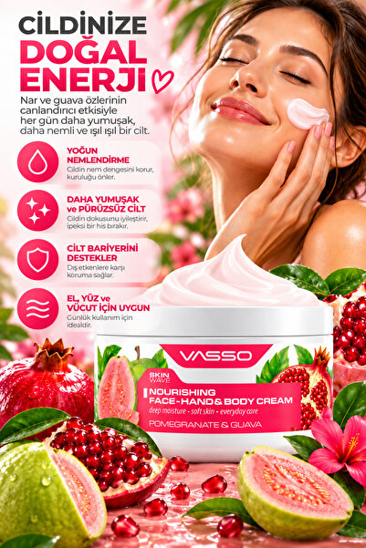 VASSO Skin Wave Besleyici Yoğun Nemlendirici El Yüz ve Vücut Kremi – Pomegranate & Guava 250ml