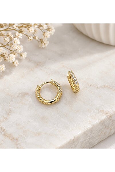 ATELİER GİZEM Xuping kararmaz gold çelik taşlı halka küpe