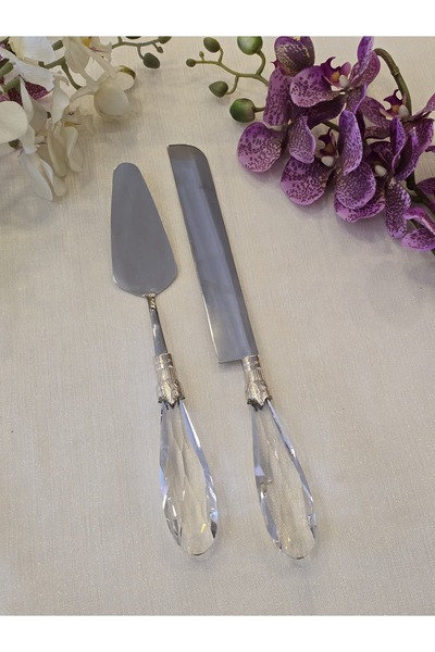 alya home aksesuar Damla 2-Piece Cake Serving Set Silver