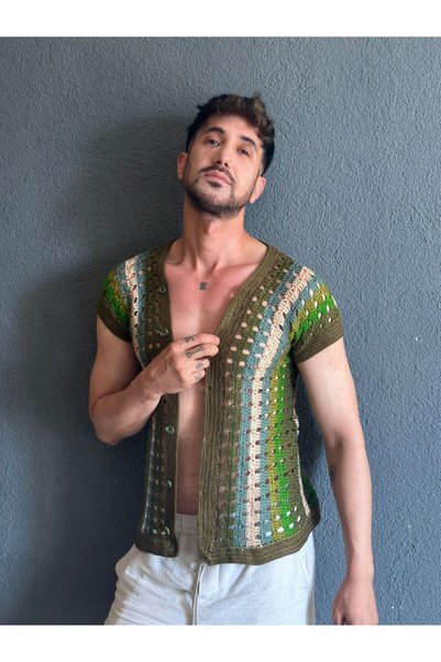 Gönülden Tasarım EL ÖRGÜSÜ RENKLİ ERKEK XS ÖRME GÖMLEK