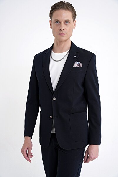Efor Comfort Fit Çift Yırtmaç Torba Cep Metal Düğmeli Lacivert Blazer Ceket C...