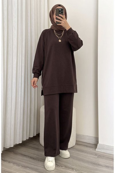 Generic Brand Women's Side Zipper Detail Raglan Sleeve Tunic with Pants Hijab...