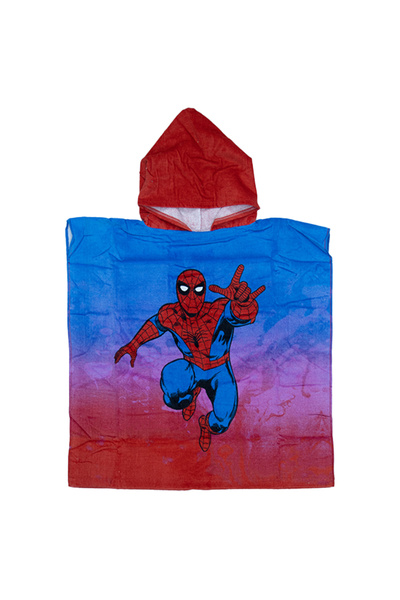 SPIDERMAN Kids Poncho Towel – 100% Cotton Hooded Bath Wrap For Boys – Blue & Red
