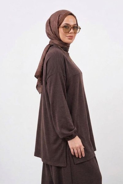 Generic Brand Arka Roba Detail Shalwar Suit - Brown