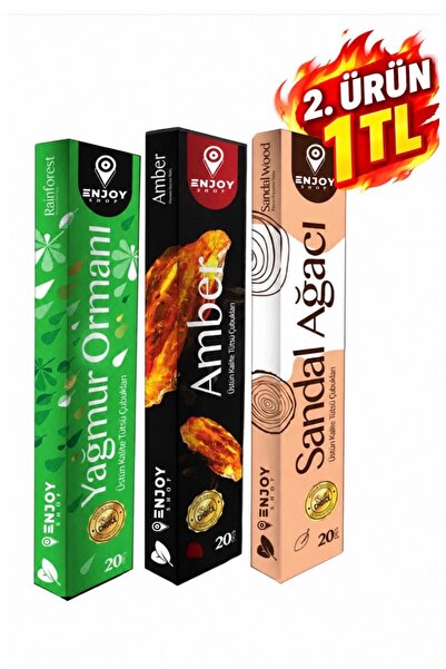 ENJOY SHOP 60 Adet Çubuk Tütsü 3 Paket (amber, Sandal Ağacı, Rain Forest )