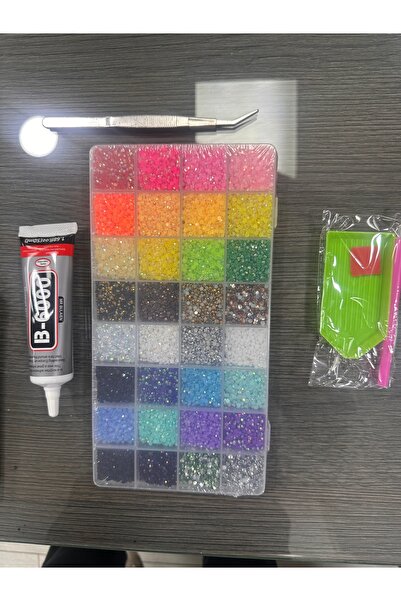 32’li Bedazzle Taş Süsleme Seti – Yapıştırıcı, Taş Tutma Kalemi, Cımbız ve Taş Dizme Tepsili