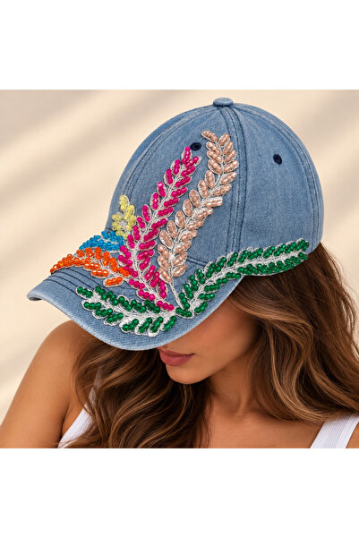 jasmina store Pălărie din denim brodată cu pietre