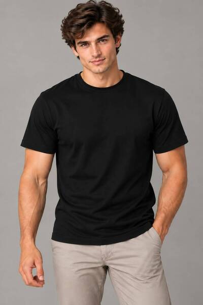Pientro Erkek Siyah Renk %100 Pamuk Yumuşak Dokulu Slim Fit Dar Kesim Bisikle...