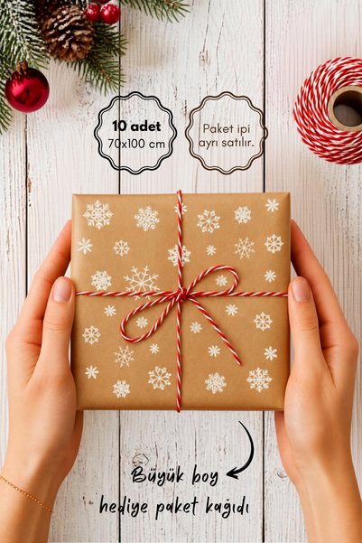 Bimotif 10-Pack, Wrapping Paper, 70X100 cm Snow Pattern, Kraft-White