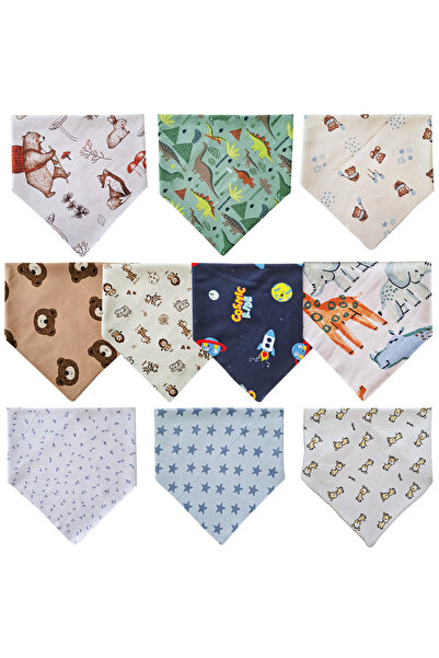 Baby Minik Triangle Scarf Combed Cotton Drool and Feeding Bib 10 Pieces