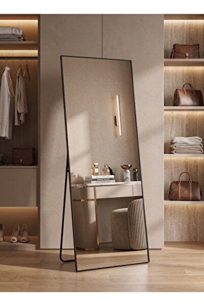 Taimi مرآة كبيرة بتصميم فاخر 155×45 سم - مرآة بطول كامل مع إطار معدني أسود وح...